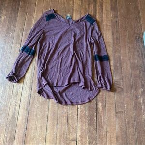 Sparkly maroon long sleeved t-shirt w/ black lace